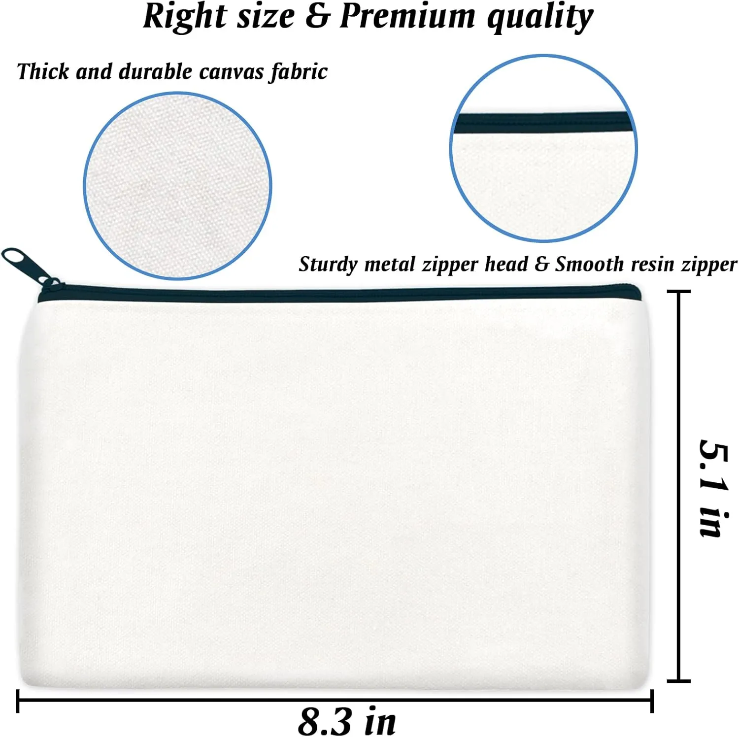 ZeeDix Canvas Pouch- Multi-purpose Cosmetic Bag with Zipper, DIY Craft Canvas Zipper Pouch Blank Makeup Bags Bulk Travel Toiletry Bag for Storage (8.3 x 5 inches)
