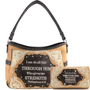 Zelris Bible Verse Philippians 4:13 Women Conceal Carry Hobo Purse Wallet Set