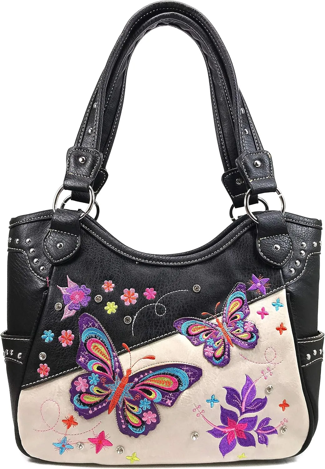 Zelris Butterfly Flower Season Embroidery Conceal Carry Tote Handbag Purse