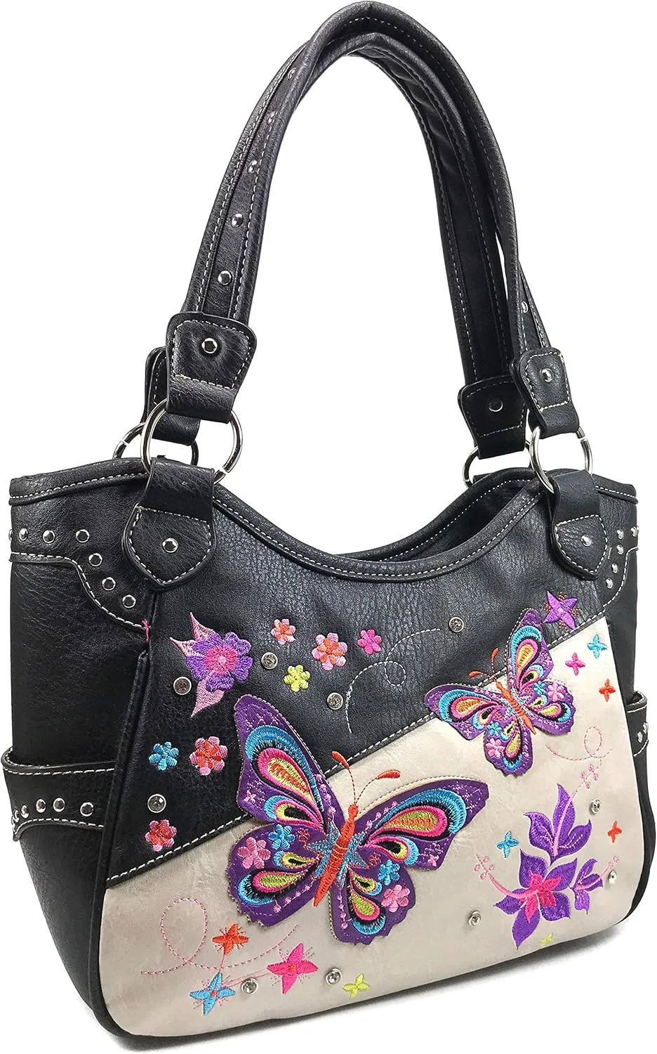 Zelris Butterfly Flower Season Embroidery Conceal Carry Tote Handbag Purse