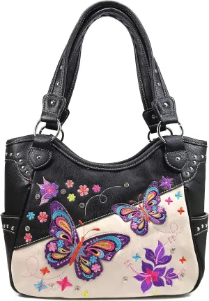Zelris Butterfly Flower Season Embroidery Conceal Carry Tote Handbag Purse