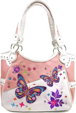 Zelris Butterfly Flower Season Embroidery Conceal Carry Tote Handbag Purse