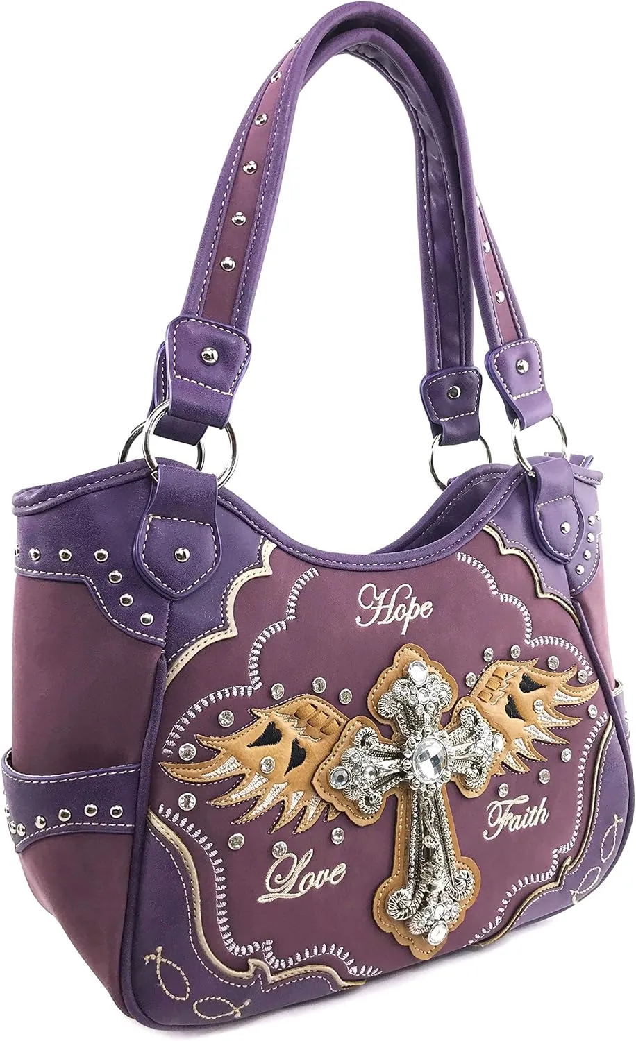 Zelris Faith Love Hope Cross Angel Wing Women Conceal Carry Women Tote Purse Set