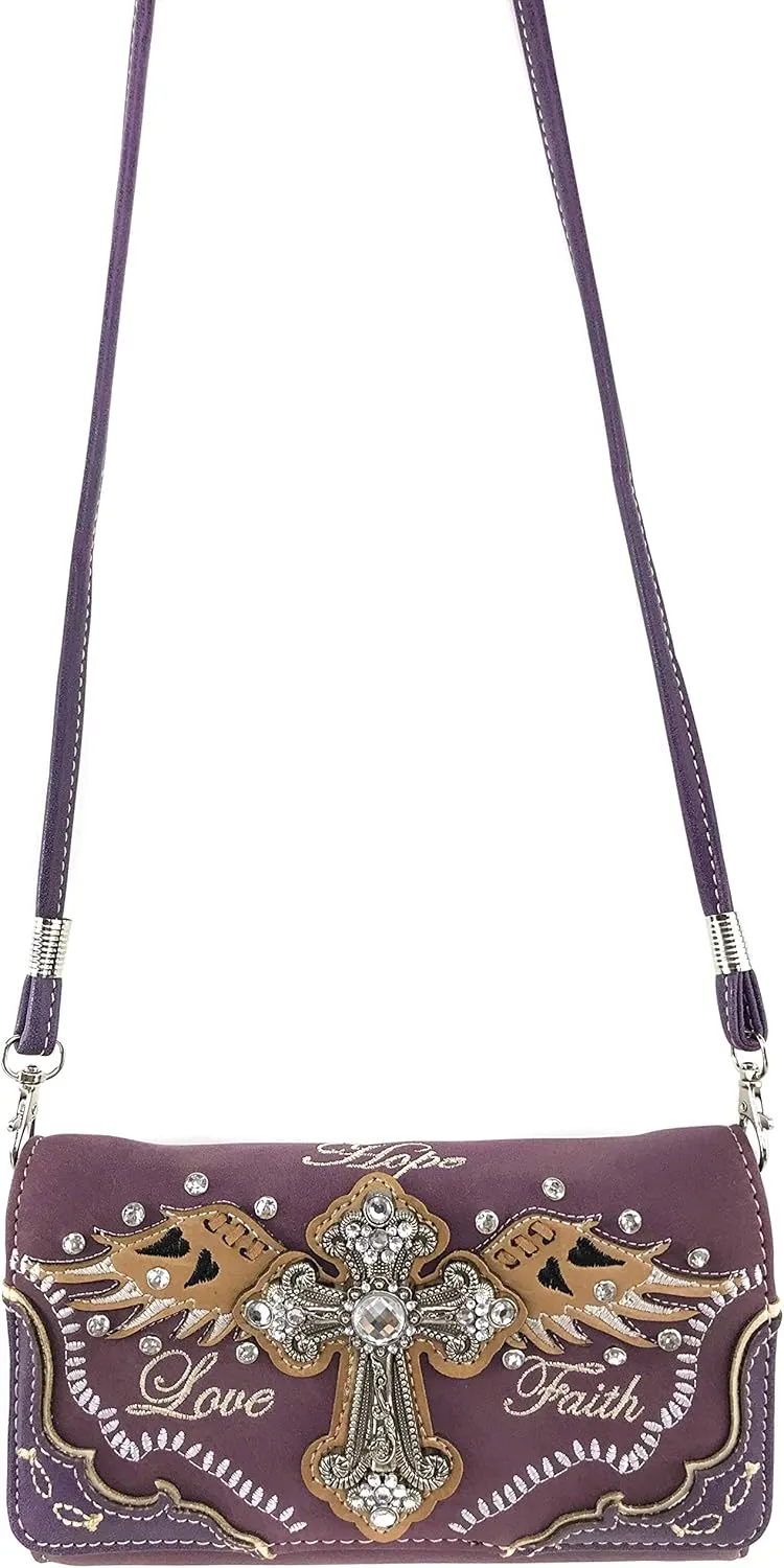 Zelris Faith Love Hope Cross Angel Wing Women Conceal Carry Women Tote Purse Set