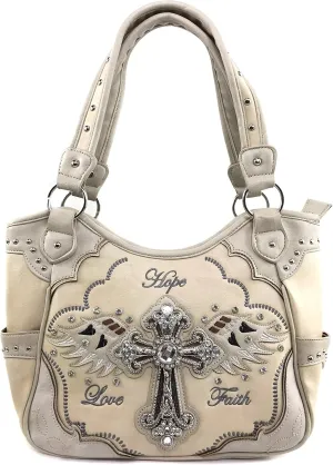 Zelris Faith Love Hope Cross Angel Wing Women Conceal Carry Women Tote Purse