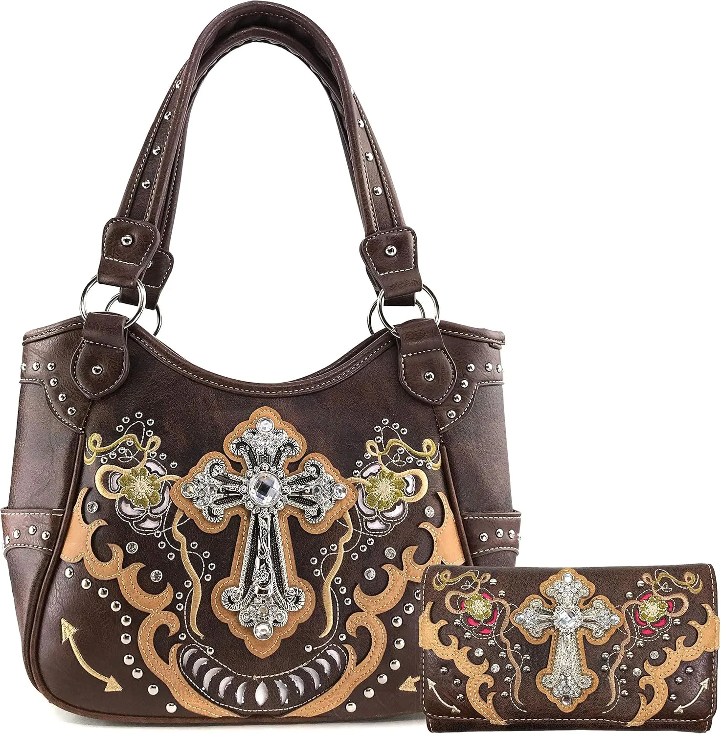 Zelris Floral Poppy Cross Western Women Conceal Carry Tote Handbag Purse Set