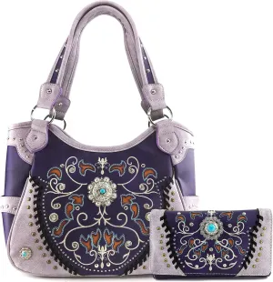 Zelris Spring Bloom Western Concho Women Conceal Carry Tote Handbag Purse Set