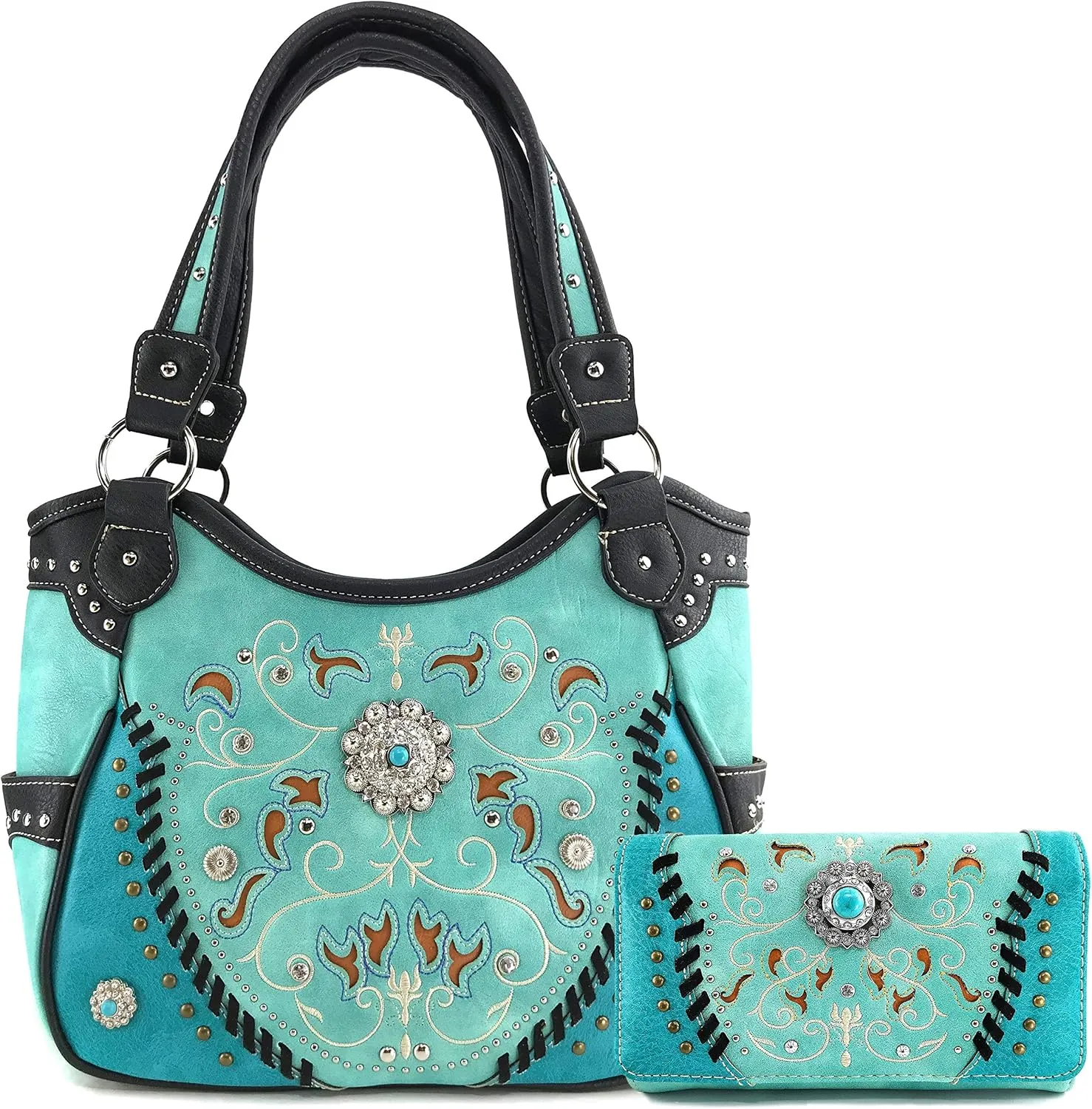 Zelris Spring Bloom Western Concho Women Conceal Carry Tote Handbag Purse Set