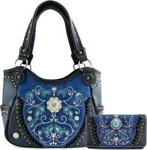 Zelris Spring Bloom Western Concho Women Conceal Carry Tote Handbag Purse Set