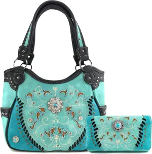 Zelris Spring Bloom Western Concho Women Conceal Carry Tote Handbag Purse Set