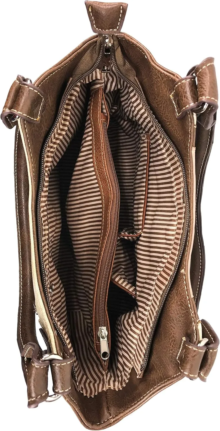 Zelris Turquoise Stone Concho Peacock Feather Women Conceal Carry Tote Purse Bag