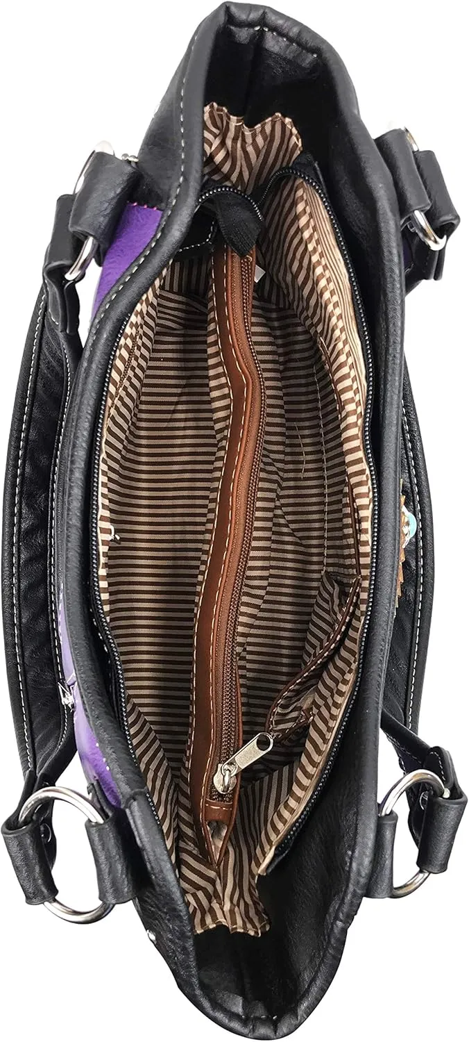 Zelris Turquoise Stone Concho Peacock Feather Women Conceal Carry Tote Purse Bag