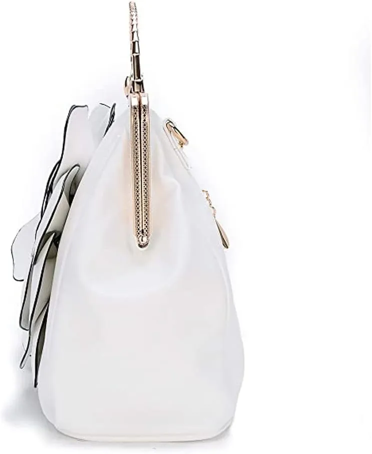 ZiMing 3D Floral Handbags for Women Genuine Leather Tote Bags Kiss Lock Purse Top Handle Bag Satchel Evening Bag Shoulder Bag