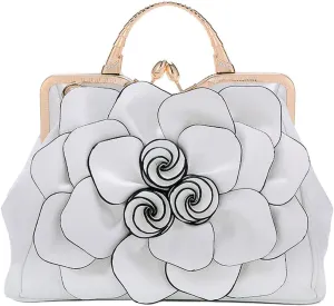 ZiMing 3D Floral Handbags for Women Genuine Leather Tote Bags Kiss Lock Purse Top Handle Bag Satchel Evening Bag Shoulder Bag