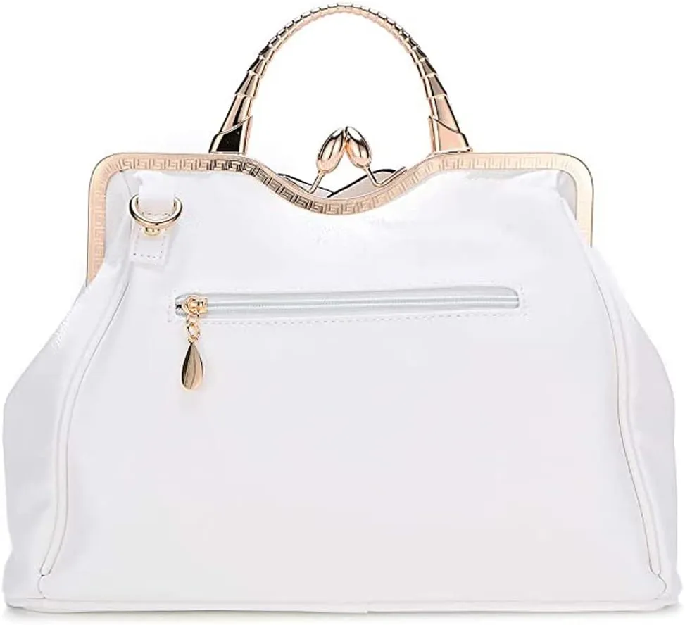 ZiMing 3D Floral Handbags for Women Genuine Leather Tote Bags Kiss Lock Purse Top Handle Bag Satchel Evening Bag Shoulder Bag