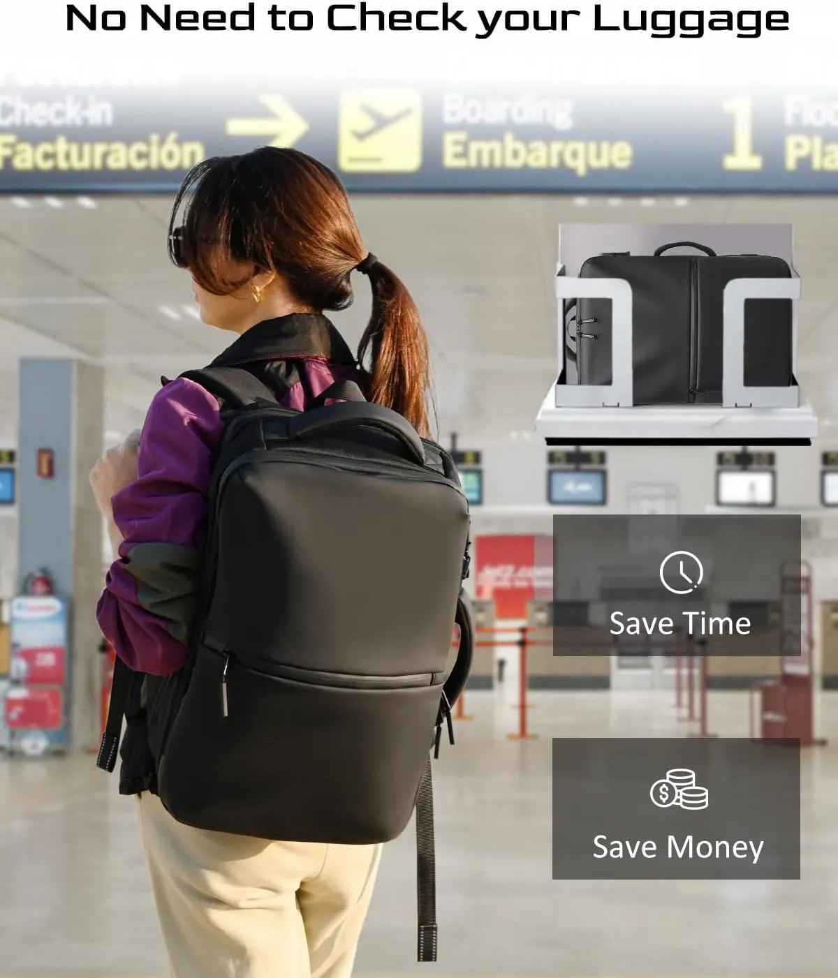 Zurligi Air Vacuum Backpack for Travel - 60L Expandable Carry On Backpack for Airplane, Vacuum Compression with Pump, USB Port, TSA Lock, for Business, College, Laptop, Camping, Weekender